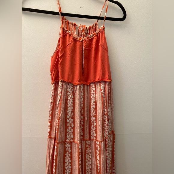 NWT Rust Tasseled Drawstring Halter Neck Maxi Dress with self Tie Boho - Picture 6 of 10